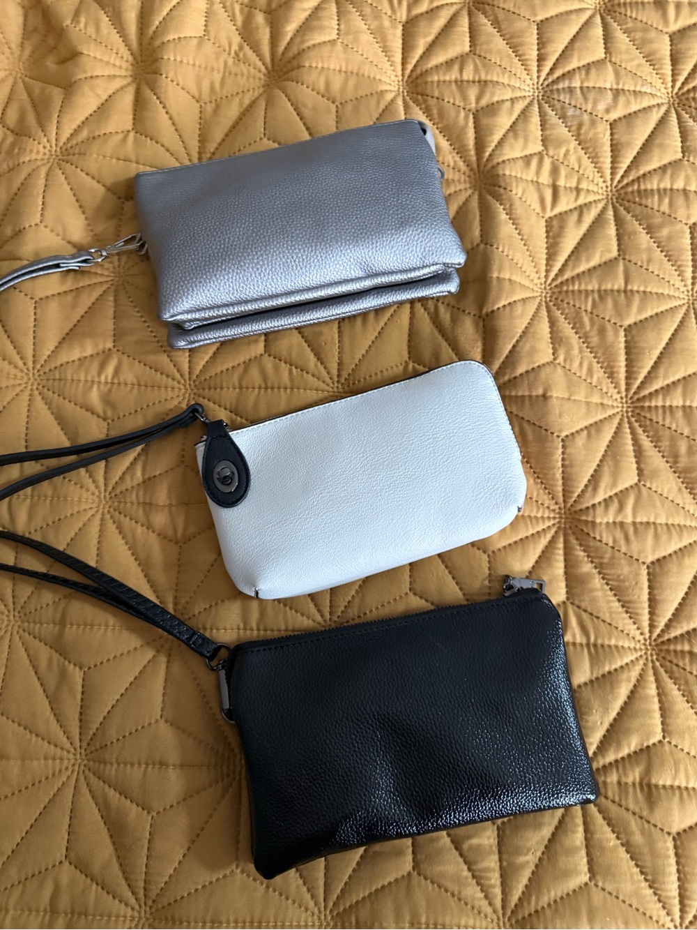 Jen & Co Versatile Leather Wristlet Trio — Silver, White & Black